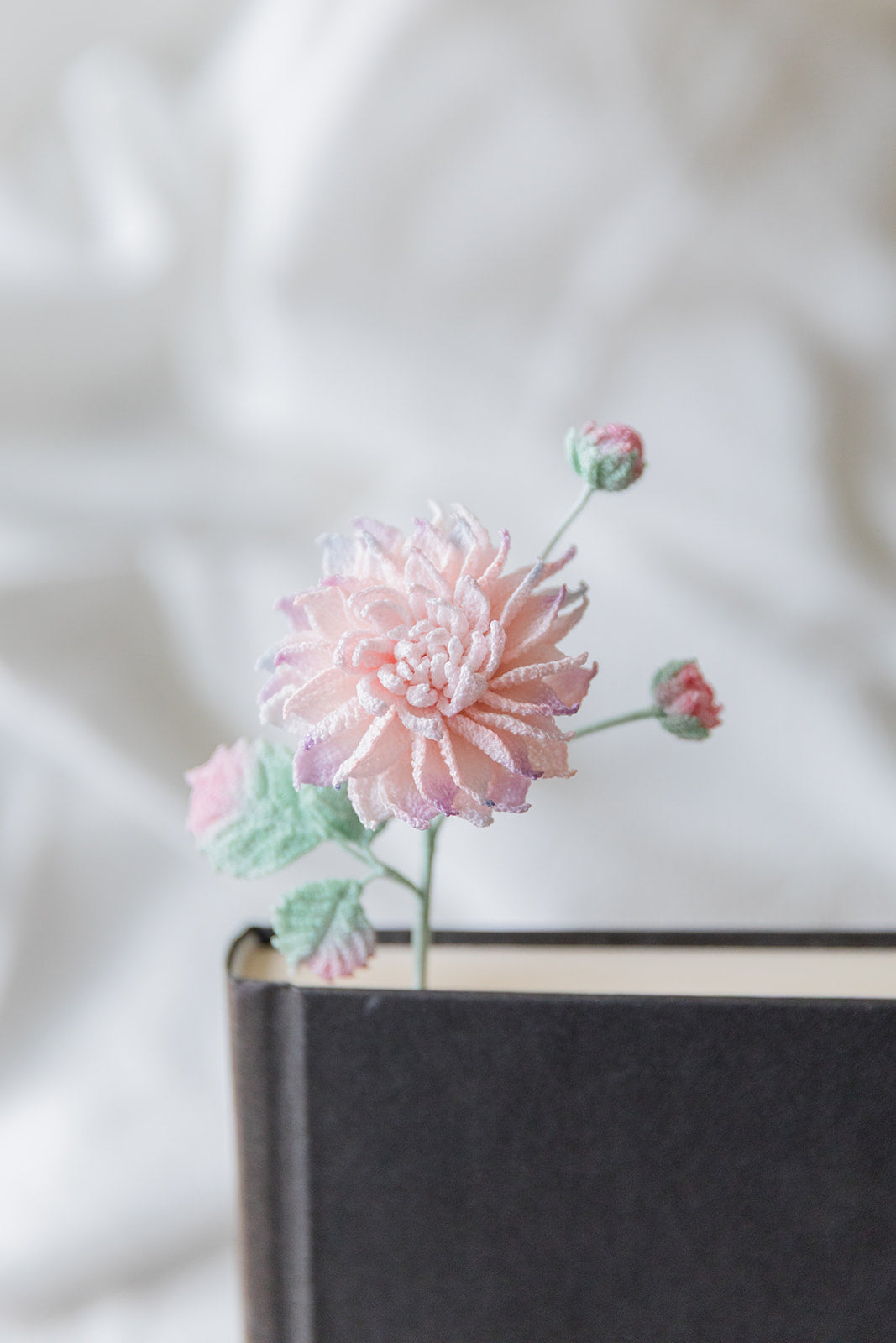 Microcrochet Pink Dahlia Bookmark