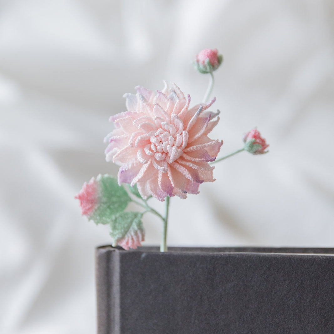 Microcrochet Pink Dahlia Bookmark
