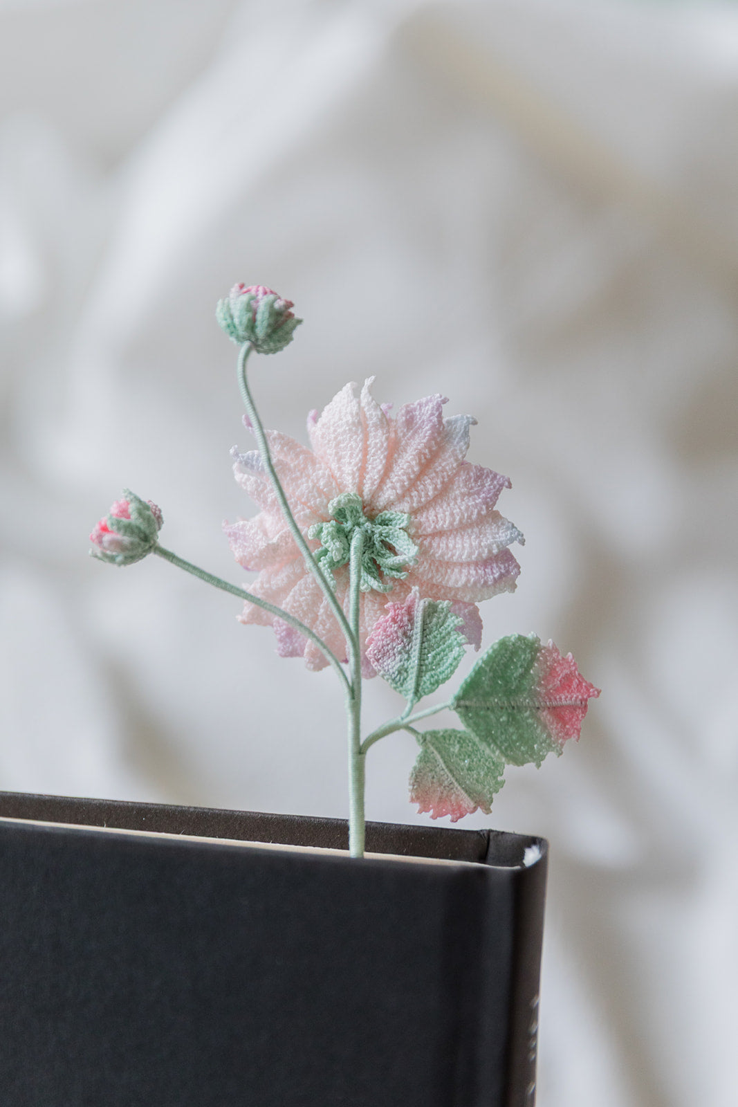 Microcrochet Pink Dahlia Bookmark