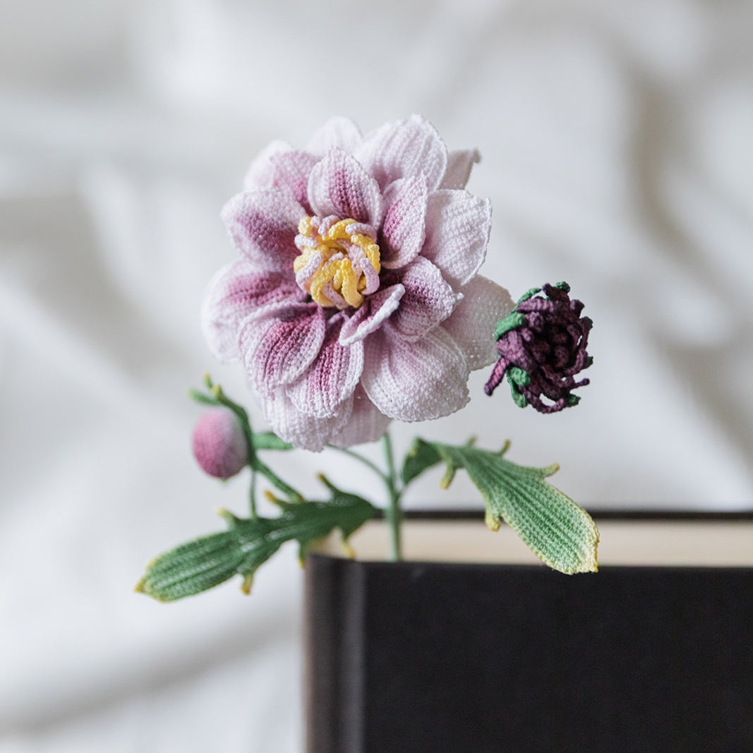Microcrochet Purple Dahlia Bookmark